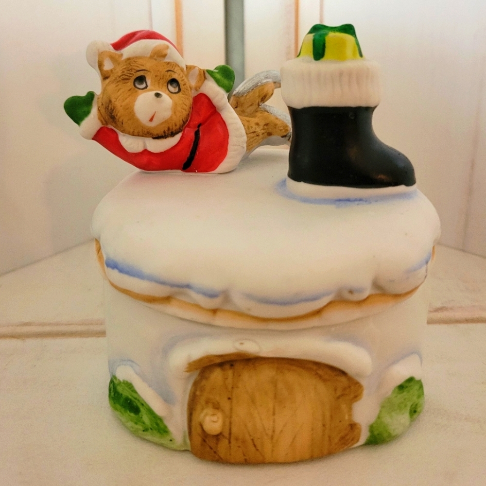Vintage Homco Santa Bear Trinket Dish